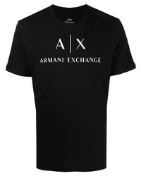 Мужская черно-белая футболка с круглым вырезом с принтом от Armani Exchange