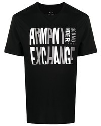 Мужская черно-белая футболка с круглым вырезом с принтом от Armani Exchange