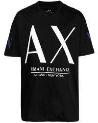 Мужская черно-белая футболка с круглым вырезом с принтом от Armani Exchange