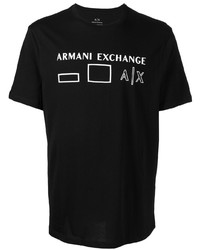 Мужская черно-белая футболка с круглым вырезом с принтом от Armani Exchange