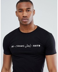 Мужская черно-белая футболка с круглым вырезом с принтом от ASOS DESIGN