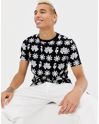 Мужская черно-белая футболка с круглым вырезом с принтом от ASOS DESIGN