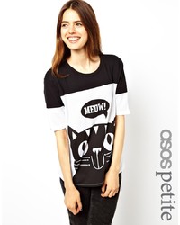 Женская черно-белая футболка с круглым вырезом с принтом от Asos Petite