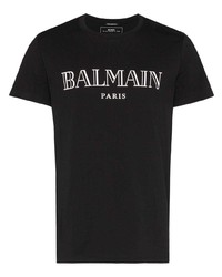 Мужская черно-белая футболка с круглым вырезом с принтом от Balmain