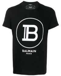 Мужская черно-белая футболка с круглым вырезом с принтом от Balmain