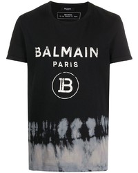 Мужская черно-белая футболка с круглым вырезом с принтом от Balmain