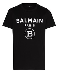 Мужская черно-белая футболка с круглым вырезом с принтом от Balmain