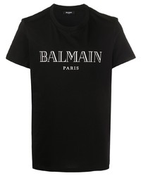 Мужская черно-белая футболка с круглым вырезом с принтом от Balmain