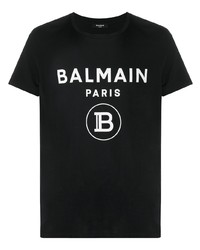 Мужская черно-белая футболка с круглым вырезом с принтом от Balmain