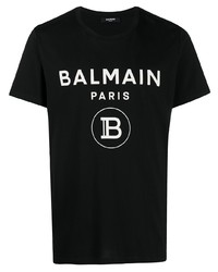 Мужская черно-белая футболка с круглым вырезом с принтом от Balmain