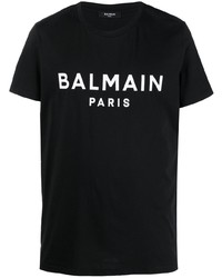 Мужская черно-белая футболка с круглым вырезом с принтом от Balmain