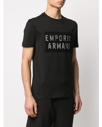 Мужская черно-белая футболка с круглым вырезом с принтом от Emporio Armani