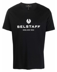 Мужская черно-белая футболка с круглым вырезом с принтом от Belstaff