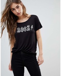 Женская черно-белая футболка с круглым вырезом с принтом от Blend She