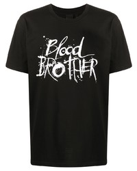 Мужская черно-белая футболка с круглым вырезом с принтом от Blood Brother