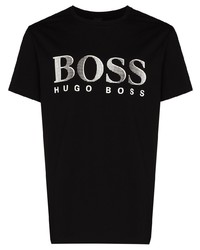 Мужская черно-белая футболка с круглым вырезом с принтом от BOSS