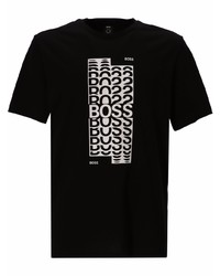 Мужская черно-белая футболка с круглым вырезом с принтом от BOSS