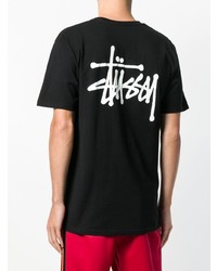 Мужская черно-белая футболка с круглым вырезом с принтом от Stussy