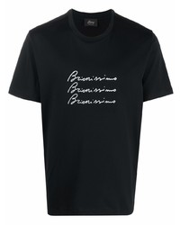 Мужская черно-белая футболка с круглым вырезом с принтом от Brioni