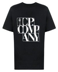 Мужская черно-белая футболка с круглым вырезом с принтом от C.P. Company