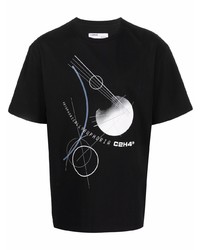 Мужская черно-белая футболка с круглым вырезом с принтом от C2h4