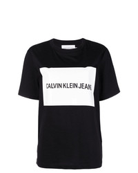 Женская черно-белая футболка с круглым вырезом с принтом от Calvin Klein Jeans Est. 1978