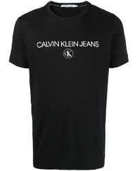 Мужская черно-белая футболка с круглым вырезом с принтом от Calvin Klein Jeans