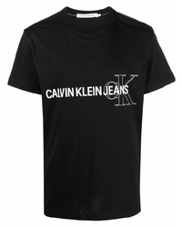 Мужская черно-белая футболка с круглым вырезом с принтом от Calvin Klein Jeans