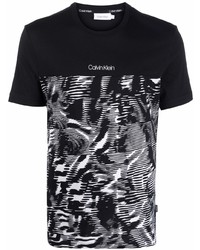 Мужская черно-белая футболка с круглым вырезом с принтом от Calvin Klein