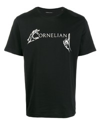 Мужская черно-белая футболка с круглым вырезом с принтом от Corneliani