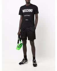 Мужская черно-белая футболка с круглым вырезом с принтом от Moschino