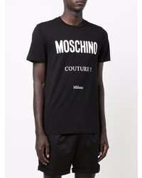 Мужская черно-белая футболка с круглым вырезом с принтом от Moschino