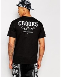 Мужская черно-белая футболка с круглым вырезом с принтом от Crooks & Castles