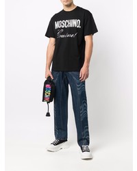 Мужская черно-белая футболка с круглым вырезом с принтом от Moschino