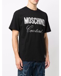 Мужская черно-белая футболка с круглым вырезом с принтом от Moschino