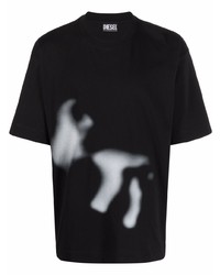 Мужская черно-белая футболка с круглым вырезом с принтом от Diesel
