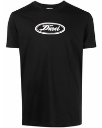 Мужская черно-белая футболка с круглым вырезом с принтом от Diesel