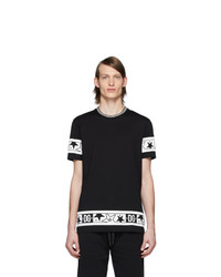 Мужская черно-белая футболка с круглым вырезом с принтом от Dolce and Gabbana