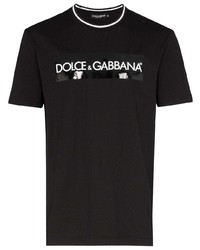 Мужская черно-белая футболка с круглым вырезом с принтом от Dolce & Gabbana