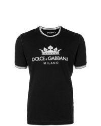 Мужская черно-белая футболка с круглым вырезом с принтом от Dolce & Gabbana