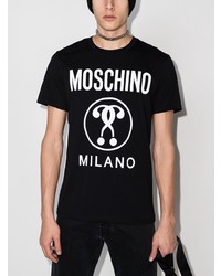 Мужская черно-белая футболка с круглым вырезом с принтом от Moschino