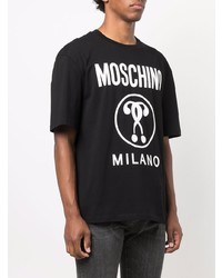 Мужская черно-белая футболка с круглым вырезом с принтом от Moschino