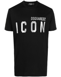 Мужская черно-белая футболка с круглым вырезом с принтом от DSQUARED2