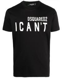 Мужская черно-белая футболка с круглым вырезом с принтом от DSQUARED2