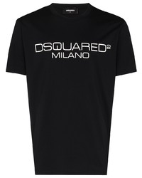 Мужская черно-белая футболка с круглым вырезом с принтом от DSQUARED2