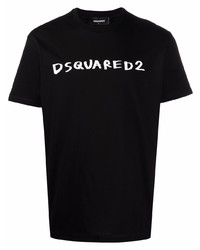 Мужская черно-белая футболка с круглым вырезом с принтом от DSQUARED2