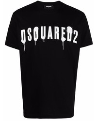 Мужская черно-белая футболка с круглым вырезом с принтом от DSQUARED2