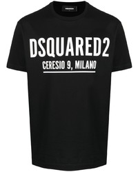 Мужская черно-белая футболка с круглым вырезом с принтом от DSQUARED2