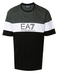 Мужская черно-белая футболка с круглым вырезом с принтом от Ea7 Emporio Armani