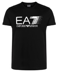 Мужская черно-белая футболка с круглым вырезом с принтом от Ea7 Emporio Armani